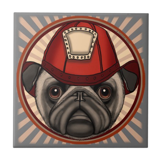 Pug brandweerman Tegel Tegeltje (Voorkant)