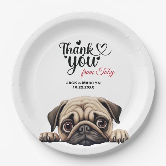 Pug bruiloft dank u papieren bordje (Voorkant)