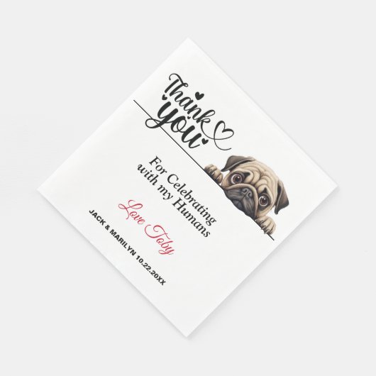 Pug bruiloft dank u servet (Hoek)