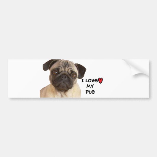 Pug Bumpersticker" Ik hou van mijn Pug" Bumpersticker (Voorkant)