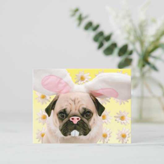 Pug Bunny Ears Briefkaart (Staand voorkant)