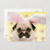 Pug Bunny Ears Briefkaart (Voorkant / Achterkant)