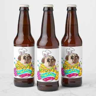 Pug Bunny Ears Hondenliefhebber Easter Day Cute Bier Etiket