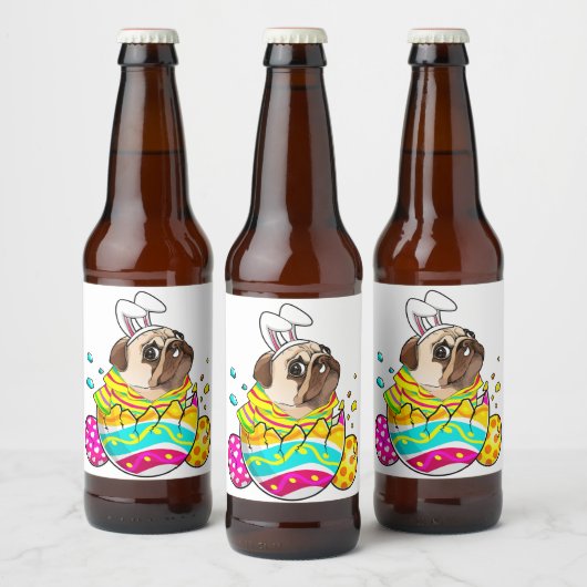 Pug Bunny Ears Hondenliefhebber Easter Day Cute Bier Etiket (Flessen)