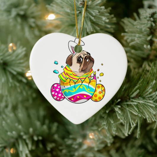 Pug Bunny Ears Hondenliefhebber Easter Day Cute Keramisch Ornament (Boom)