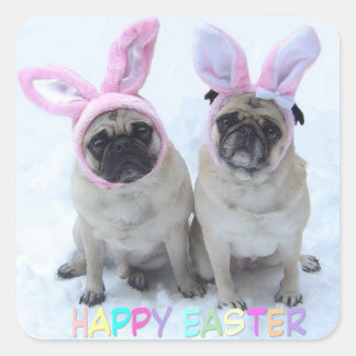 Pug bunny's vierkante sticker
