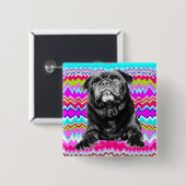 PUG BUTTON - Black PUG - Roze, Aqua & White RAD ZA (Voorkant /achterkant)
