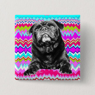 PUG BUTTON - Black PUG - Roze, Aqua & White RAD ZA