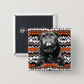 PUG BUTTON Oranje, zwart & wit RAD ZAG (Voorkant /achterkant)