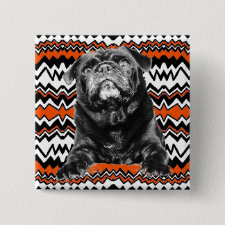 PUG BUTTON Oranje, zwart & wit RAD ZAG