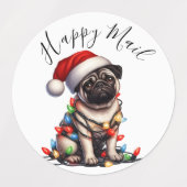 Pug Caine Modern Schattigee Waterverf Retro Classi Labels (Design 2)