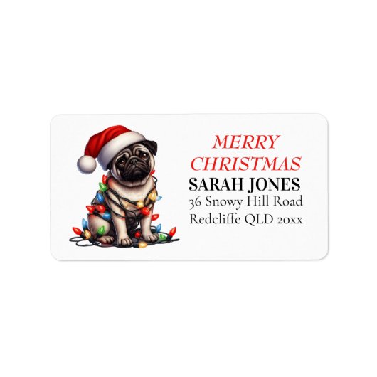 Pug Caine Schattigee vrolijke kerstwensen Etiket (Voorkant)