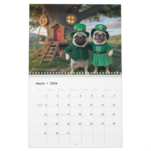 Pug Calendar Kalender (Mar 2026)