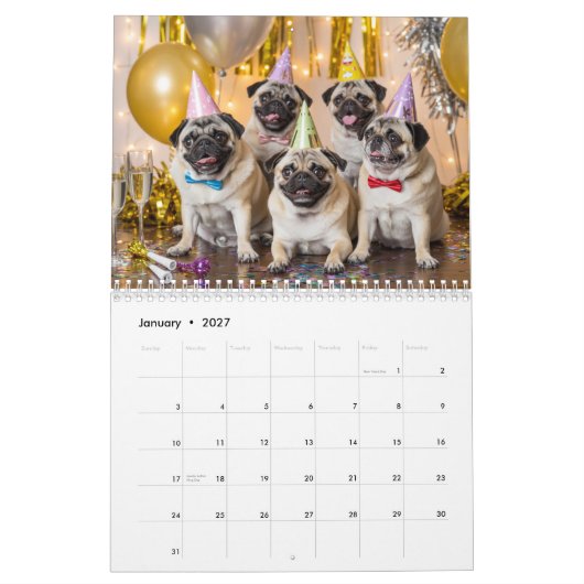 Pug Calendar Kalender (Jan 2027)