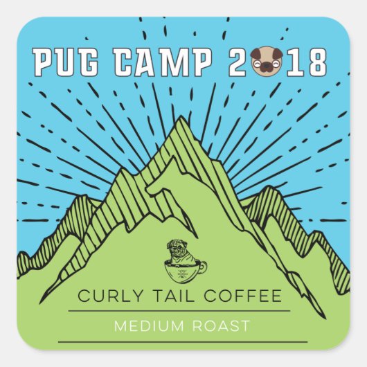 Pug Camp 2018 Curly Tail Coffee Medium Roast Vierkante Sticker (Voorkant)