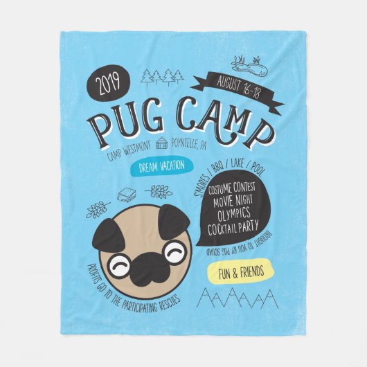 Pug Camp 2019 Fleece Throw Blanket Deken (Voorkant)