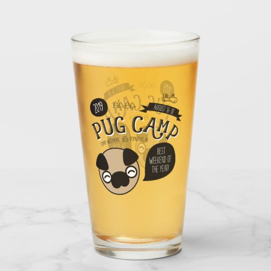 Pug Camp 2019 Pint Glass Glas (Voorkant gevuld)