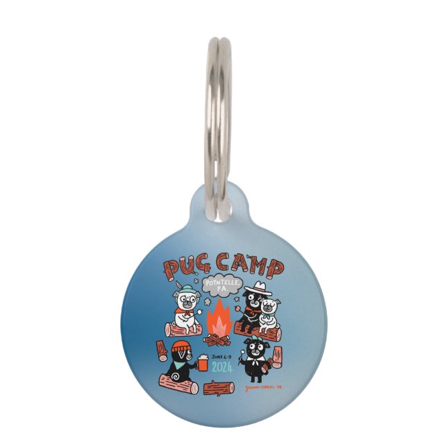 Pug Camp 2024 Hondenkamp Label Huisdierpenning (Voorkant)