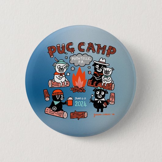 Pug Camp 2024 Pin - Ombre Ronde Button 5,7 Cm (Voorkant)
