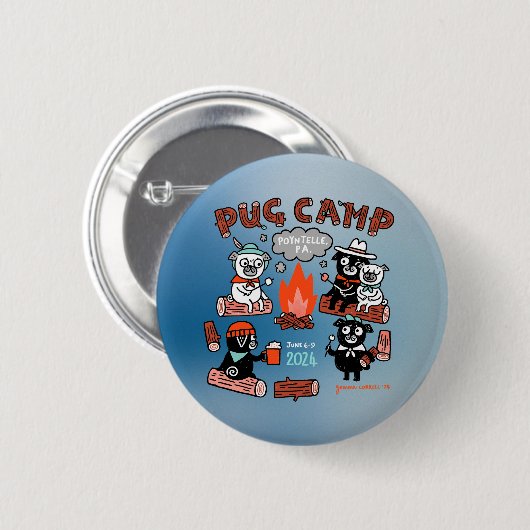 Pug Camp 2024 Pin - Ombre Ronde Button 5,7 Cm (Voorkant /achterkant)