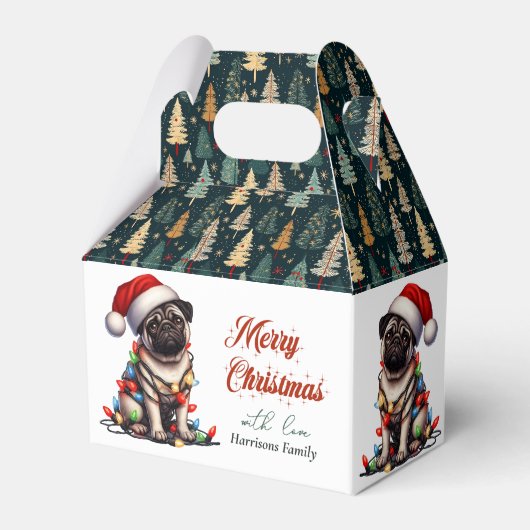 Pug Canine Retro Schattige Kerstmis Bedankdoosjes (Voorkant Zijde)