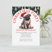 Pug Canine Retro Schattigee Waterverf Kerst Kaart (Staand voorkant)