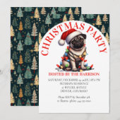 Pug Canine Retro Schattigee Waterverf Kerst Kaart (Voorkant / Achterkant)