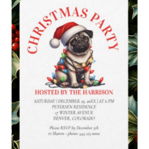 Pug Canine Retro Waterverf Kerst Kaart