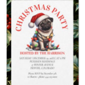 Pug Canine Retro Waterverf Kerst Kaart