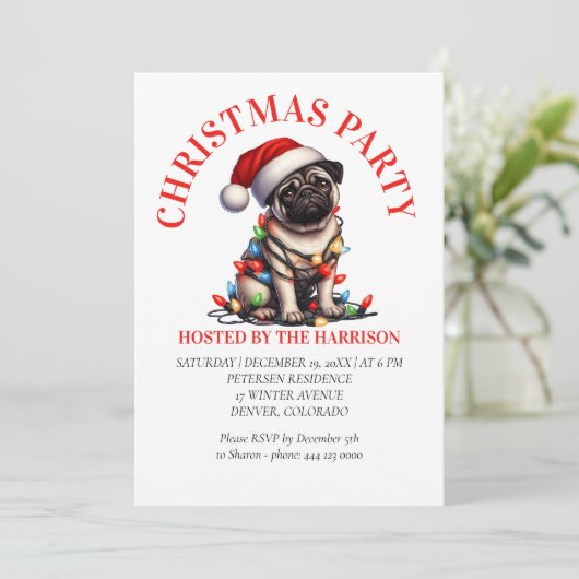 Pug Canine Retro Waterverf Kerst Kaart (Staand voorkant)