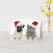 Pug & Cat - Kerst Kaart (Gele Bloem)