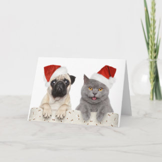 Pug & Cat - Kerst Kaart