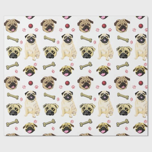 Pug Celebration Wrapping Paper Cadeaupapier (Vlak)