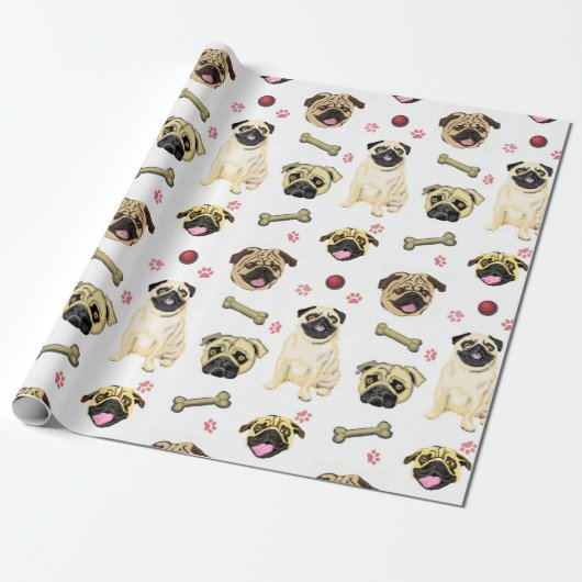 Pug Celebration Wrapping Paper Cadeaupapier (Uitgerold)