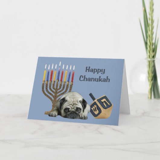 Pug Chanukah Kaart Menorah Dreidel (Voorkant)