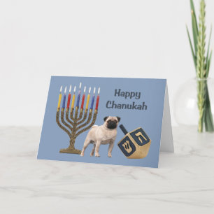 Pug Chanukah Kaart Menorah Dreidel