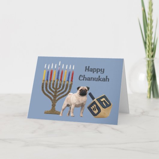 Pug Chanukah Kaart Menorah Dreidel (Voorkant)