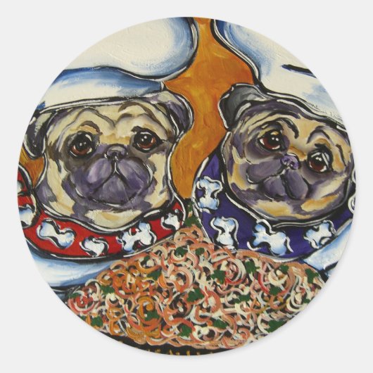 Pug Chef Ronde Sticker (Voorkant)
