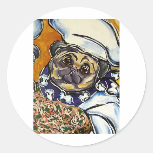 Pug Chef Ronde Sticker (Voorkant)