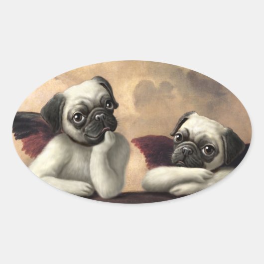 Pug Cherubs geïnspireerd door Raphael Ovale Sticker (Voorkant)