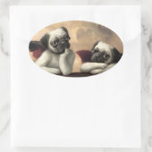 Pug Cherubs geïnspireerd door Raphael Ovale Sticker (Tas)