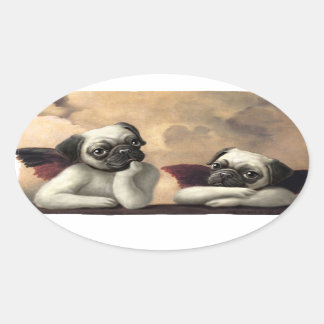 Pug Cherubs geïnspireerd door Raphael Ovale Sticker