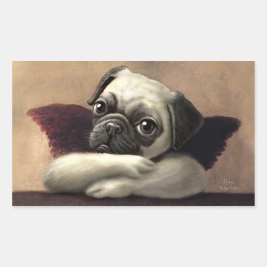 Pug Cherubs Geïnspireerd door Raphael Rechthoekige Sticker (Voorkant)