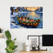 Pug Christmas Boat Holiday Poster (Thuiskantoor)