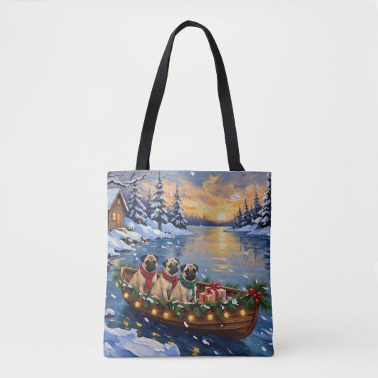 Pug Christmas Boat Holiday Tote Bag (Voorkant)