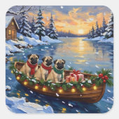 Pug Christmas Boat Holiday Vierkante Sticker (Voorkant)