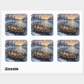 Pug Christmas Boat Holiday Vierkante Sticker (Vel)