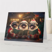 Pug Christmas Carolers Fun Holiday Kaart (Voorkant)