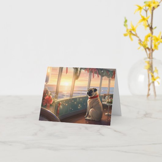 Pug Christmas Cruise: Pawsome Holiday Delight Kaart (Gele Bloem)