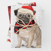 Pug Christmas Dog op Rood en Zwart Plaid Wrapping Inpakpapier Vel (In situ)